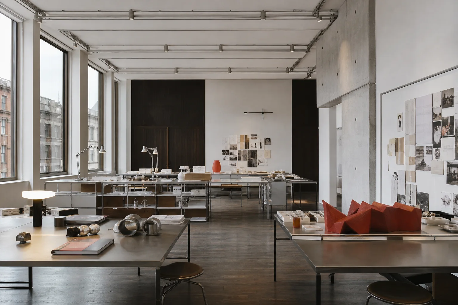 Axial studio materials and project work arranged for a client review